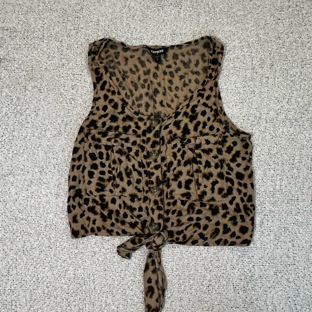 Express Leopard Print Tie-Front Tank Top - Brown & Black